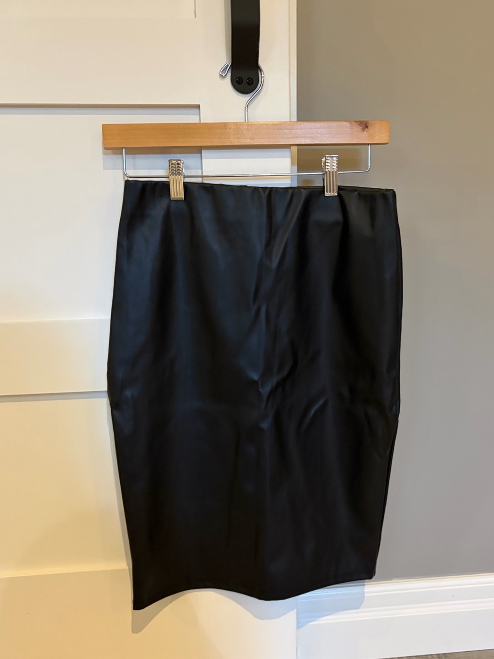 Revamped Black Faux Leather Midi Skirt